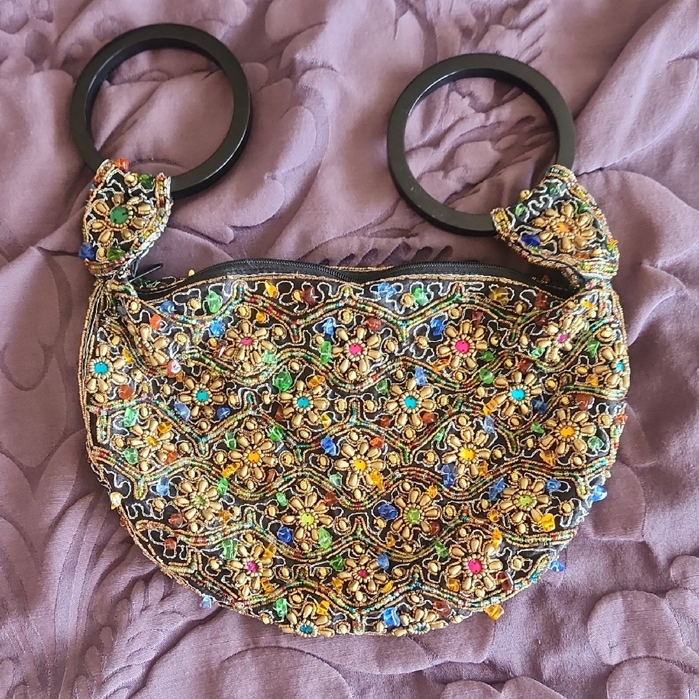 Embellished Gold and Multicolor Clutch